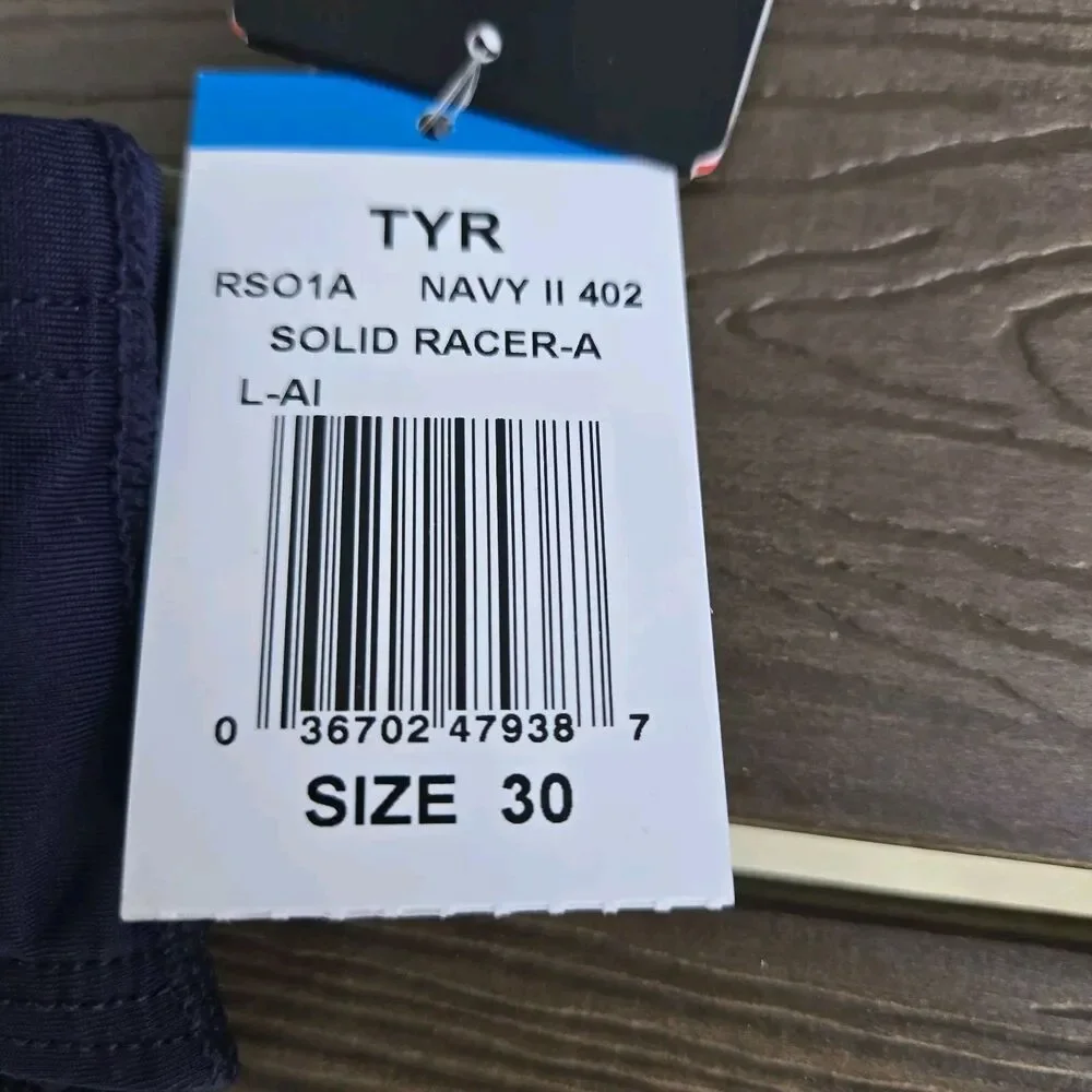 TYR Men's Solid Navy Nylon Drawstring Racer Swimwear Briefs Size 30 NEW